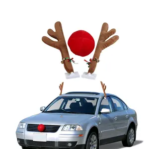 Reindeer Car Vehicle Nose Horn Costume Set Rudolf Christmas Reindeer Antlers Red Nose Ornaments Elk Car Decoration