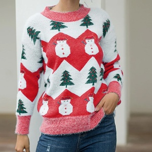 <span class=keywords><strong>Pull</strong></span> en tricot décontracté à col rond pour femmes, motif bonhomme de neige en fausse fourrure de vison, automne-hiver - Product Image 3