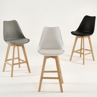 Tabouret haut moderne avec pieds en bois, coussin en cuir PU, assise en PP pour comptoir de bar, îlot de cuisine, restaurant