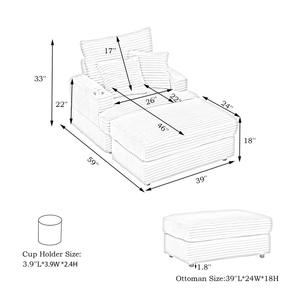 <span class=keywords><strong>Fauteuil</strong></span> convertible pliable avec fonction couchage, ottoman rembourré à ressorts, confortable, canapé simple, chaise longue, porte-gobelet - Product Image 6