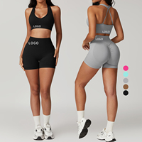 Ensemble court de yoga sans couture en deux pièces ensembles de fitness pour la salle de sport vêtements actifs Leggings froissés dos ouvert ensembles d'entraînement sexy pour femmes