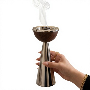 <b>Silver</b> Cone Censer Stand Stainless Steel Incense <b>Burner</b> with Sandalwood Top Aromatic Diffuser for All-Season Use <b>Burner</b> - Product Image 1