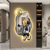 Décoration murale moderne pour chambre d'enfant : Peinture murale LED personnalisée avec ballon astronaute de dessin animé et lumière LED intégrée