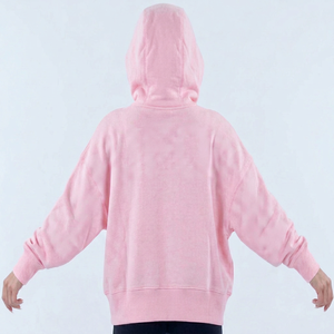 Sweat-shirt à capuche rose pour femme, couleur unie, 100% coton tricoté, respirant, coupe ample, manches longues, automne, sans doublure - Product Image 1