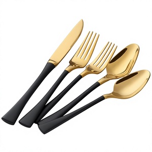 Dining Tableware Luxury Gold Finish Flatware <b>Sets</b> With <b>Black</b> handles Food Contact Safe BPA Free Metal <b>Cutlery</b> <b>Set</b> Factory Price - Product Image 1