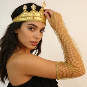 Accessori per Costumi di Carnevale Pafu, Corona Dorata da <span class=keywords><strong>Regina</strong></span>, Materiale in Tessuto Dorato, Corona Gioiello per Decorazioni Festive - Product Image 2