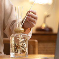 Diffuseur de parfum en verre avec fleurs séchées et paillettes dorées, longue durée, pour la décoration de chambre