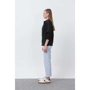 Chaqueta Bomber para Mujer, Manga Larga, Tejida, Color Negro Otoñal, Detalle de Cremallera - Product Image 6