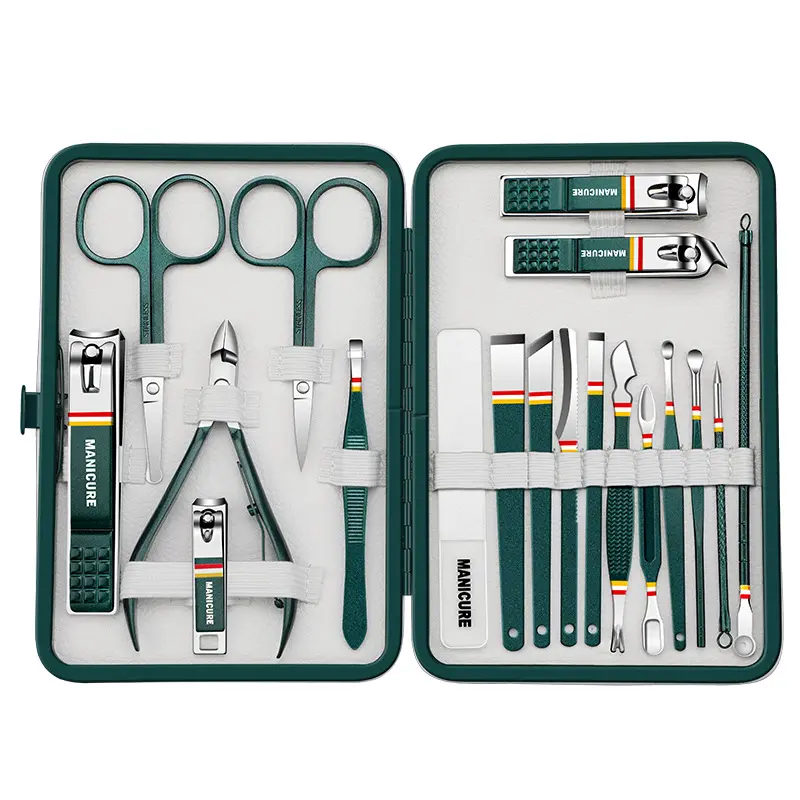 Set di Manicure per tagliaunghie 19 pezzi Kit per la cura del Pedicure etichetta strumenti di taglio per tagliaunghie per cuticole a righe in acciaio inossidabile di alta qualità