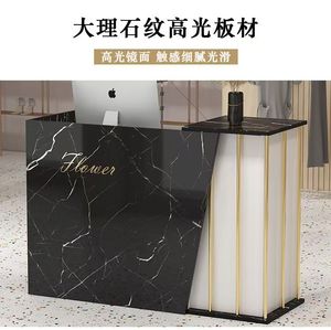 Modern Reception <b>Desk</b> Cashier Counter with Lights for Barber Shop Beauty Salon <b>Nail</b> Art Clothing Store Hotel Use Wood - Product Image 6