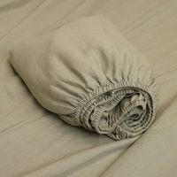 Ensemble de draps plats simples en lin 100% écologique HFW, 4 pièces, couleur olive vert, lin pur