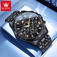 Montre chronographe à quartz pour homme OLEVS 3653, étanche, calendrier, phase lunaire, luminescente, logo personnalisé en acier inoxydable, alliage sport