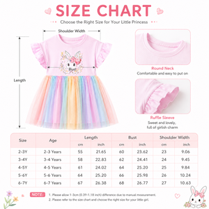 Vestito Tutu Rosa Arcobaleno <span class=keywords><strong>per</strong></span> Bambine con Maniche a Sbuffo e Motivo Coniglietto in Cotone Organico, Abito Casual <span class=keywords><strong>per</strong></span> Bambini 20 Anni OEM ODM - Product Image 5