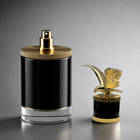 Capuchon de parfum en zamac en forme d'aigle à ailes écartées, doré, avec base à nervures verticales, en alliage de zinc, pour flacon de parfum