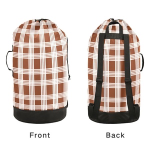 101L Custom Print <b>Brown</b> Palaka Design Large Dirty Clothes Hawaii Laundry <b>Backpack</b> Bag Drawstring Closure Laundry Bag for College - Product Image 4