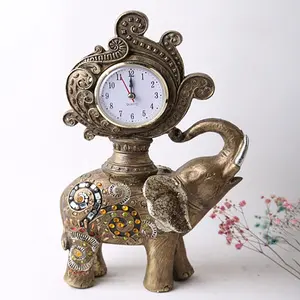 Оптовая продажа, настольные часы со слоном, статуя из смолы, украшение для дома