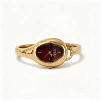 Montre femme style milieu de siècle rétro, boîtier bracelet courbé, petit cadran rouge profond, montre quartz élégante