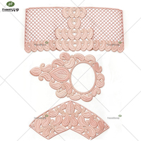 Lot de 5 écussons brodés africains rouges et dorés, appliques florales en dentelle maillée pour vêtements traditionnels féminins, robes de soirée