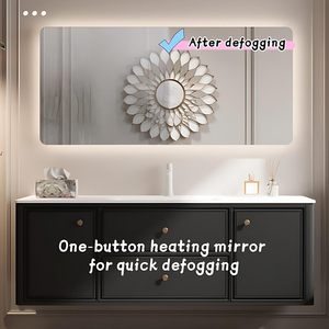 Vente en gros de meubles-lavabos noirs de style français avec miroir rétroéclairé par LED et poignées rondes dorées pour la maison et l'hôtel - Product Image 4