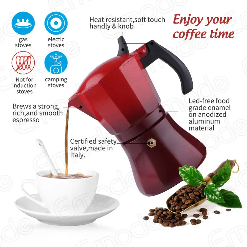 Yüksek kaliteli degrade renkli Stovetop Moka Pot Espresso kahve makinesi alüminyum, İtalyan kahve makinesi elektrik indüksiyon, gaz