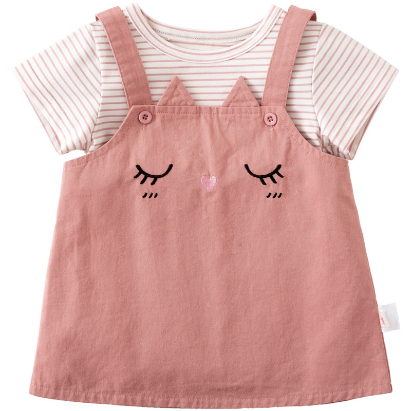 Летняя футболка, платье на бретелях, костюм из двух предметов, комплект одежды для маленьких девочек