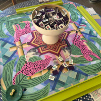 Napperon de table Charleston mignon imprimé antidérapant, motif floral singe, style Mahjong, avec nœuds, rubans et bordure à motif clé grecque
