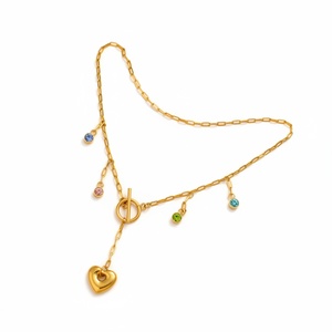 Fashion <b>Necklaces</b> Stainless Steel 18k Gold Plated Heart Pendant Colorful Gemstone <b>Toggle</b> Clasp Dainty Everyday Jewelry for Women - Product Image 1