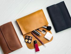 Leather <b>Makeup</b> Bag, Personalized Cosmetic Bag, Travel <b>Makeup</b> Bag, Women's Toiletry Bag, Cosmetic Sleeve <b>Case</b>, - Product Image 4