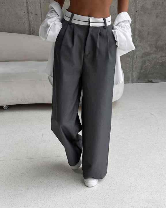 Elegant Minimalist New Chic Style S-2XL Work Leisure White Waist Pants  Women Wide Leg Palazzo