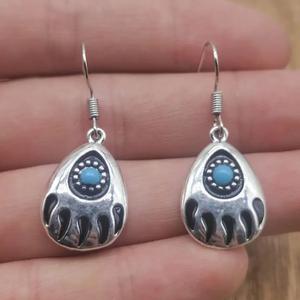 Orecchini pendenti Nacatamun con animali, placcati in argento antico, con turchese incastonato, gioielli etnici da donna E3984 - Product Image 4