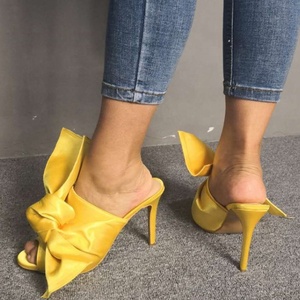 Sandales à enfiler pour femmes, grande taille 47, avec large nœud, bout rond ouvert, talon fin, chaussures d'été habillées, mules mode - Product Image 2