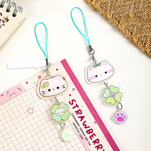 Spot Cute Four-Leaf Clover Cat Key Chain Pendant Plastic Acrylic Cartoon Schoolbag Accessory Small Gift for Girls Wholesale - Product Image 3