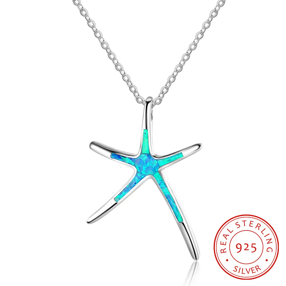 Sterling Silver Jewelry Blue Sea Star Silver Necklace With Opal Stone