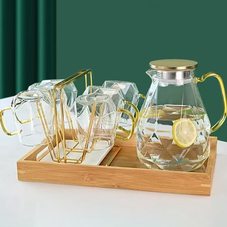 Glass Pitcher With Lid, Hot& Cold Glass Water Pitcher With Handle
