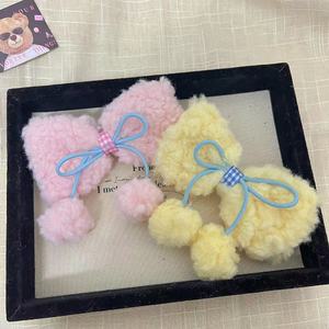 Sweet pom-pom girly <b>bow</b> duckbill <b>clip</b> cute lamb wool hair <b>clip</b> side colorful <b>clip</b> - Product Image 4