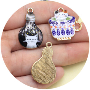 Lindo café <span class=keywords><strong>taza</strong></span> gato bombilla esmalte encantos DIY pareja baratijas collar pulsera pendientes <span class=keywords><strong>Kawaii</strong></span> <span class=keywords><strong>taza</strong></span> <span class=keywords><strong>de</strong></span> té gato aleación colgante - Product Image 3