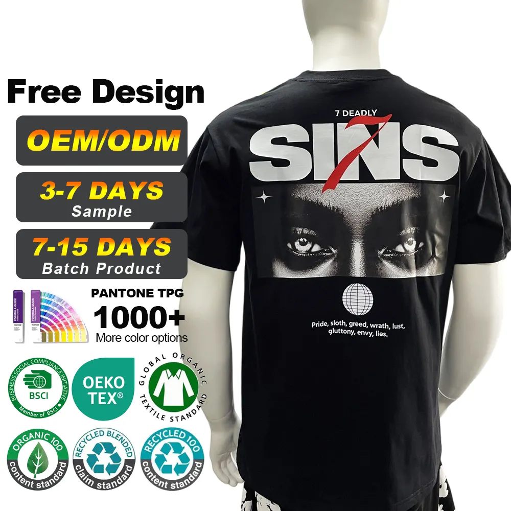 Özel boy T Shirt baskı logonuzu ekleyin % 100 pamuk özel Unisex yüksek kaliteli Streetwear ekran baskı T-Shirt