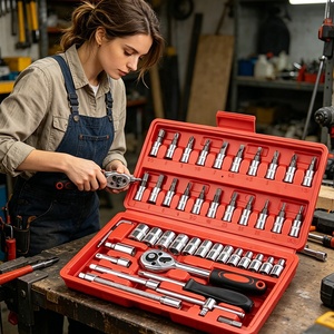 Coffret d'outils de mécanicien professionnel 46 pièces 1/4 pouce de haute qualité, comprenant clés à cliquet, jeu de douilles et clés à molette pour voiture - Product Image 1