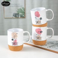 Mug en céramique blanc mat de 15 oz à sublimation personnalisée avec logo, base en liège, tasse à thé mate avec couvercle