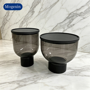 Modern Minimalist Smoke Grey Glass <b>Side</b> <b>Table</b> Creative Goblet Shaped Accent End <b>Table</b> With <b>Black</b> Base For Living Room Home - Product Image 1