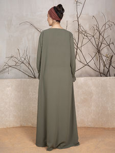 Ensemble Abaya et Hijab en Polyester Brodé pour Femme - Robe de Mariage Musulmane à Manches Longues Coupe Ample pour l'Aïd et Usage Quotidien - Product Image 3
