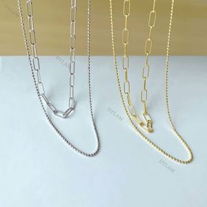 Dylam 18K Gold Plated S925 Silver Vermeil Double Layer Link <b>Bead</b> Jewelry Sterling Silver 925 <b>Large</b> Paperclip Chain Necklace - Product Image 5