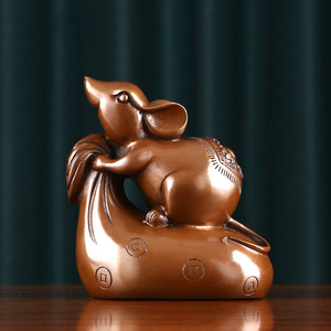 Ratón de la Fortuna de Cobre, Adorno de Cobre del Zodiaco, Artesanía de Ratón, Decoración para el Hogar u Oficina, Regalo Chino - Product Image 2