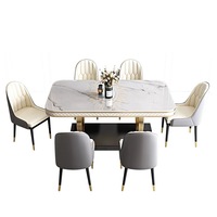Table à manger rectangulaire moderne de luxe en marbre avec ensemble de chaises 4, 6 ou 8 places – Mobilier de salle à manger et de salon – Designs complets dorés