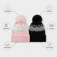 Bonnet en tricot avec pompon en acrylique et logo personnalisé, motif Fair Isle, revers côtelé, chaud pour l'hiver, unisexe, commande en gros, directement de l'usine