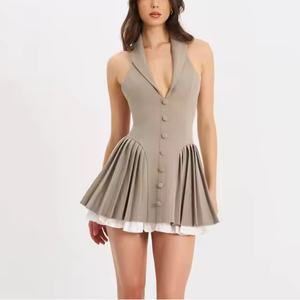 Robe d'automne pour femme à prix bas, style professionnel sexy, sans manches, en lin et coton, modeste, unie, plissée, décontractée - Product Image 1