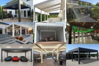 Pergola motorisée à toit à lames orientables en aluminium avec télécommande pour restaurants commerciaux et repas en plein air