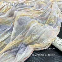 Tissu en Chiffon Texturé à Effet Dégradé, Broderie Fil d'Or Branches et Feuilles, Matière Semi-Transparente Fluide, Style Hanfu