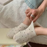 Chaussettes invisibles personnalisées pour femmes, à pois, en coton, tricotées, pour l'été, avec revers, décontractées, style bateau, vente en gros