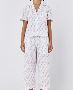 Conjunto de Dos Piezas de Ropa para Mujer, Ropa de Estar por Casa, Pijamas Estampados para Vacaciones, Ropa de Dormir para Mujer, Conjuntos de Pijamas Cortos de Algodón con Estampado Floral de Puntos Suizos - Product Image 1